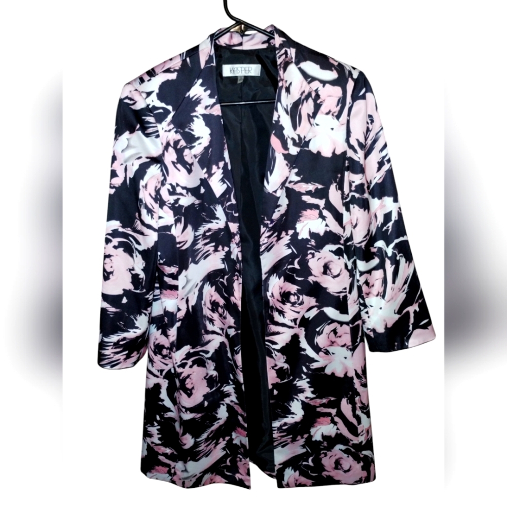 Kasper floral black Pink White Blazer jacket, great condition, open front size 6